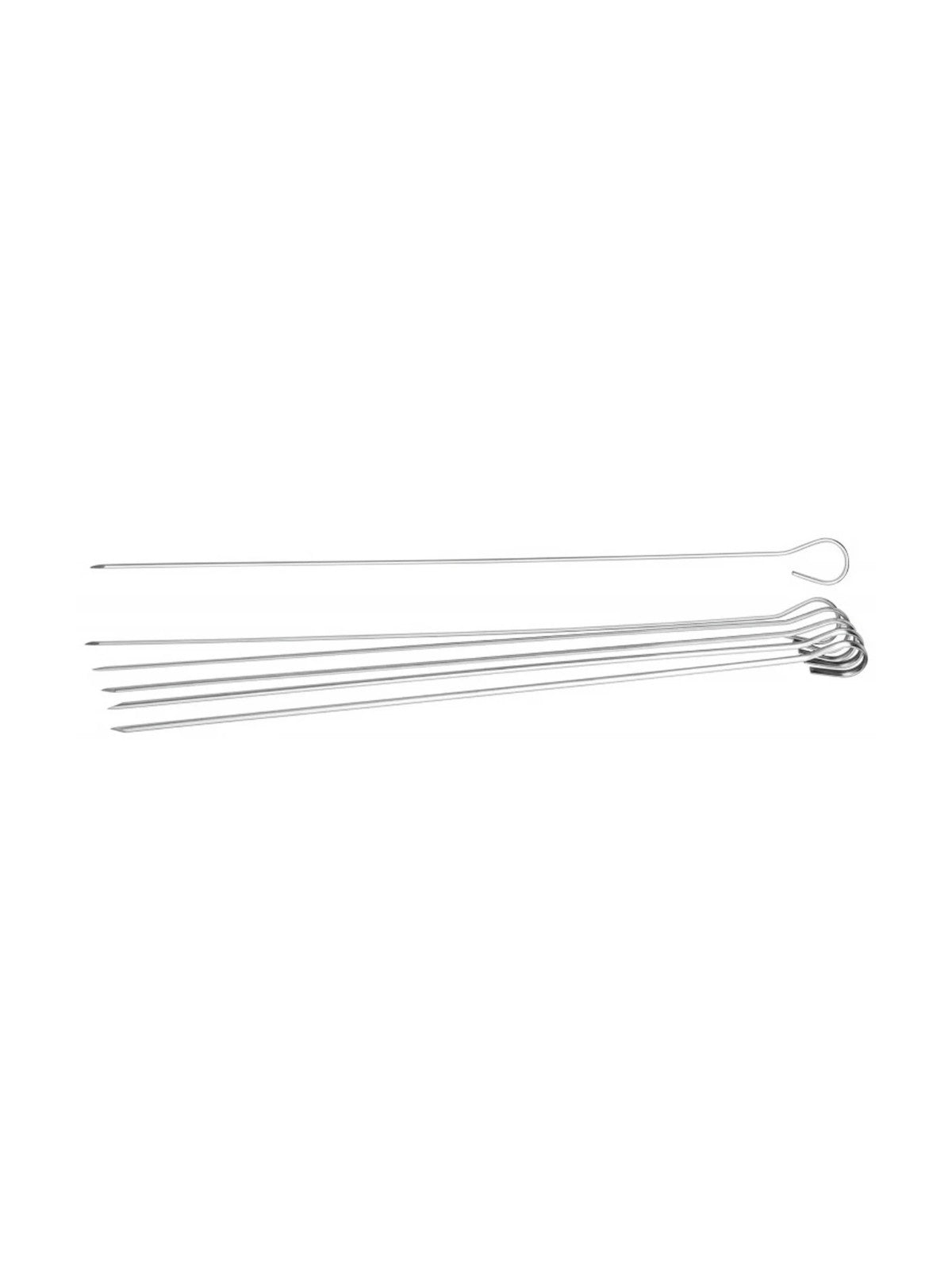 De Buyer – 6er-Set Grillspieße - Edelstahl - Silber, Grillspieße aus silberfarbenem Metall, auf weißem Hintergrund, zum Grillen oder Kochen