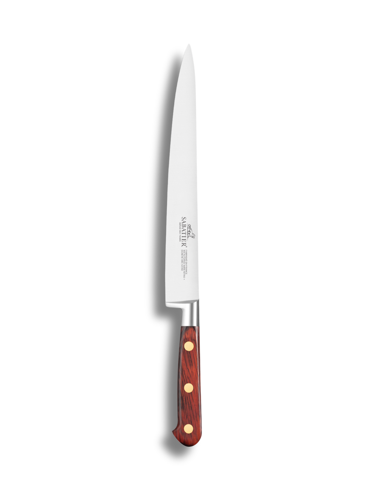 De Buyer – Idéal Saveur - Geschmiedetes Schinkenmesser Mit Messingnieten - Edelstahl - Padouk, Küchenmesser mit Klinge aus Edelstahl und Holzgriff