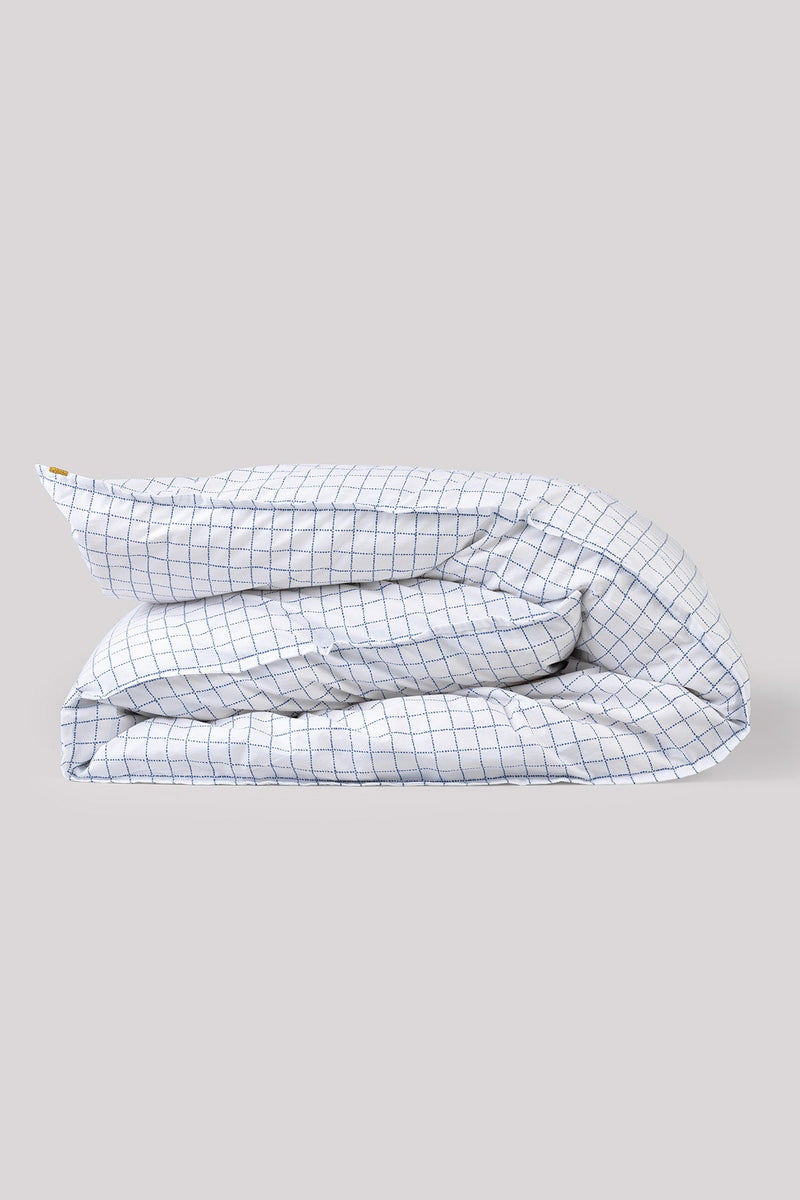 Housse de couette percale de coton carreaux bleus Les pensionnaires