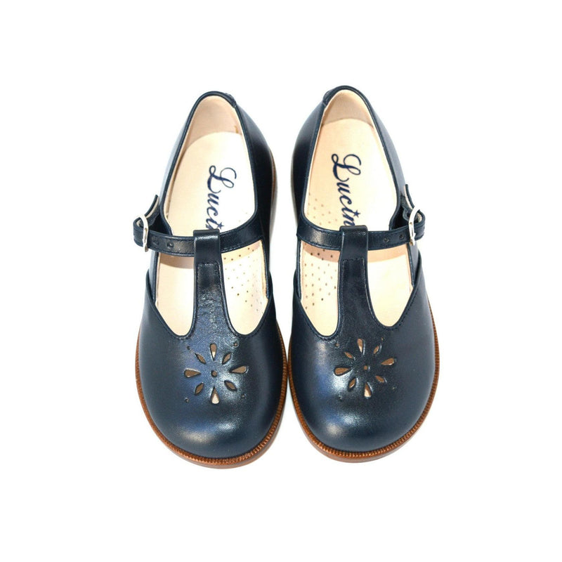 Girls' Alma Buckle-Style Durable Mary Jane Shoes - Navy Blue Leather - Unisex