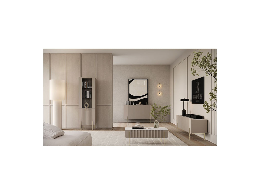 Mathilde - 3-Door TV Unit with Marble-Effect Top and Gold Legs