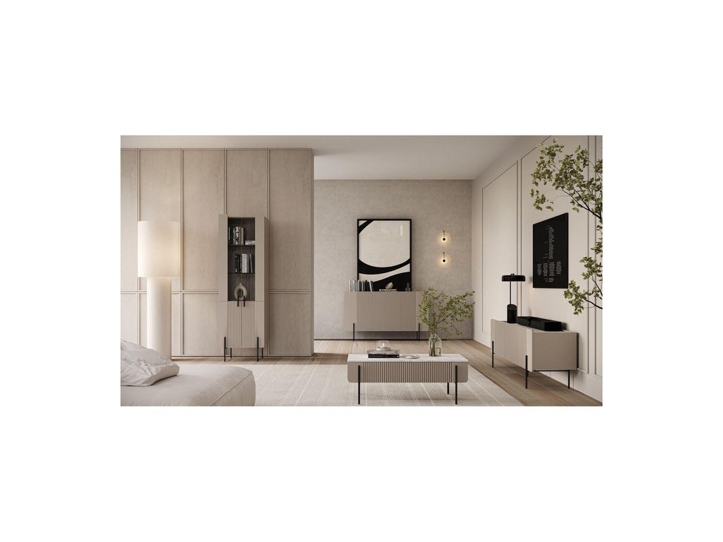 Mathilde - 4-Door TV Unit with Marble-Effect Top and Black Legs