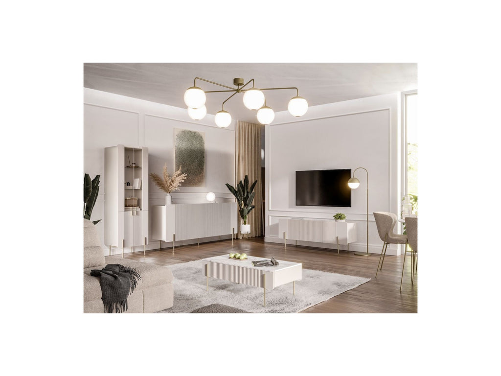 Mathilde - 3-Door Sideboard with Marble-Effect Top - Gold Legs