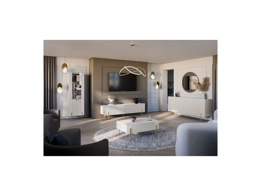 Mathilde - 4-Door Sideboard with Marble-Effect Top - Gold Legs