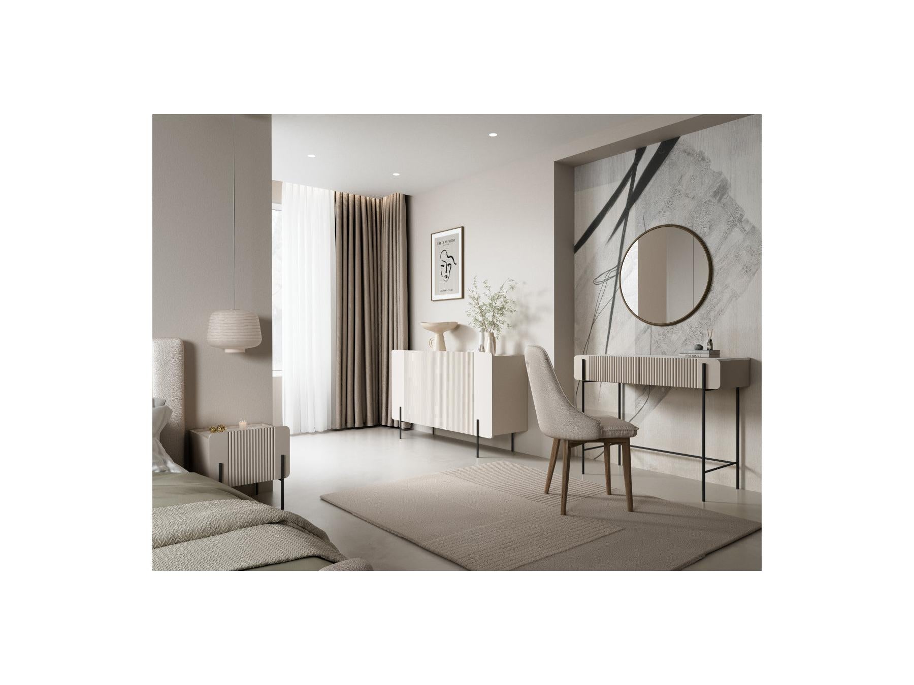 Mathilde - Console Table 2 Drawers - Marble-Effect Top and Black Legs