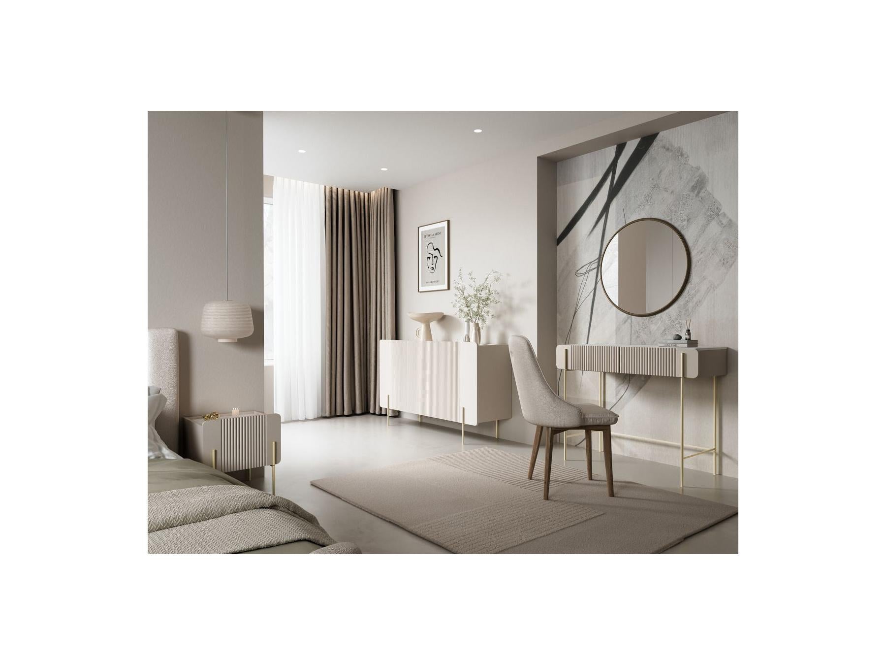2-Drawer Console Table - Mathilde Top - Marble Effect and Gold Legs