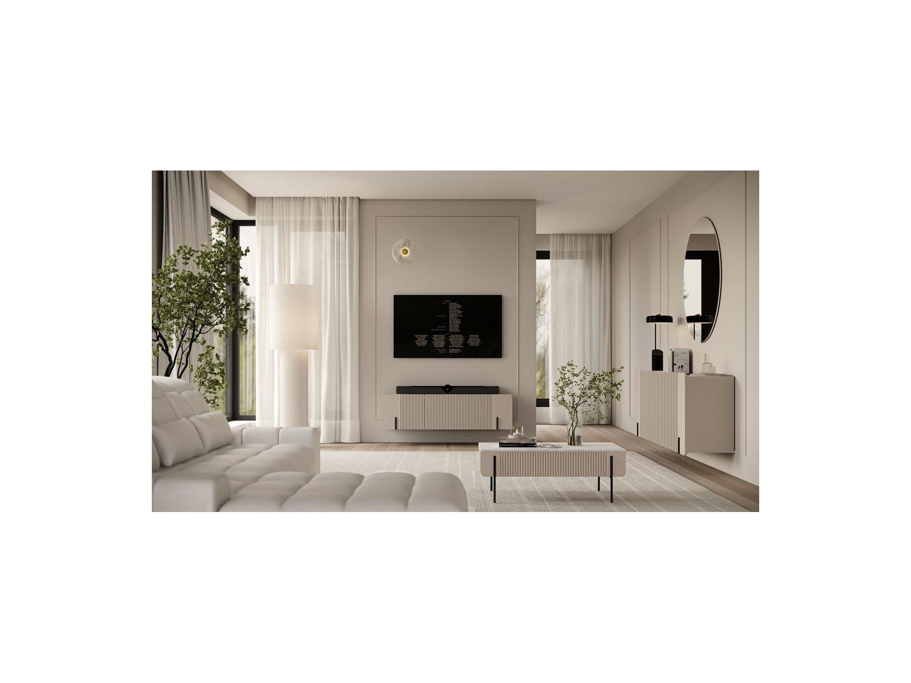 Mathilde - 2-Drawer Coffee Table - Marble-Effect Top and Black Legs