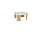 Mesa de centro redonda - Torvi - Tablero de mármol y patas de madera maciza de mango claro