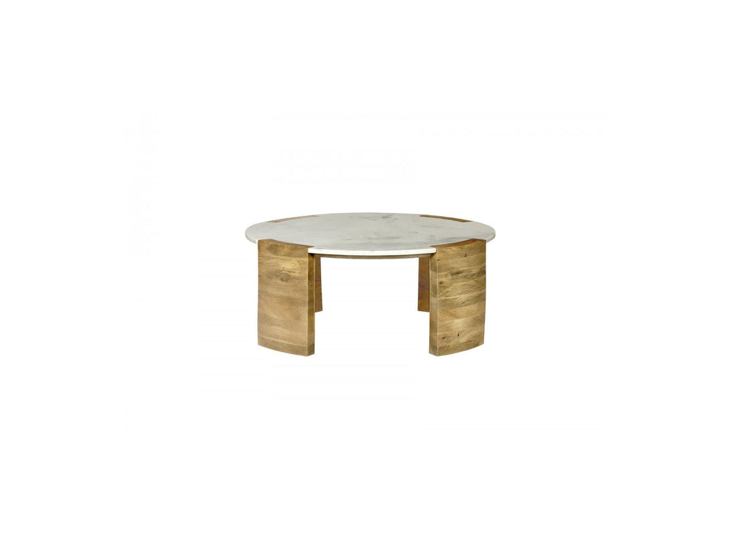 Mesa de centro redonda - Torvi - Tablero de mármol y patas de madera maciza de mango claro