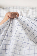 Housse de couette percale de coton carreaux bleus Les pensionnaires