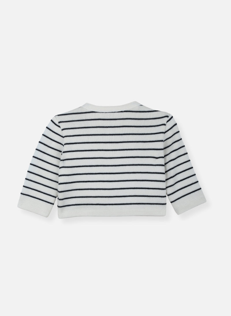 Cardigan En Laine Mélangée Petits Marins - Écru À Rayures Marines