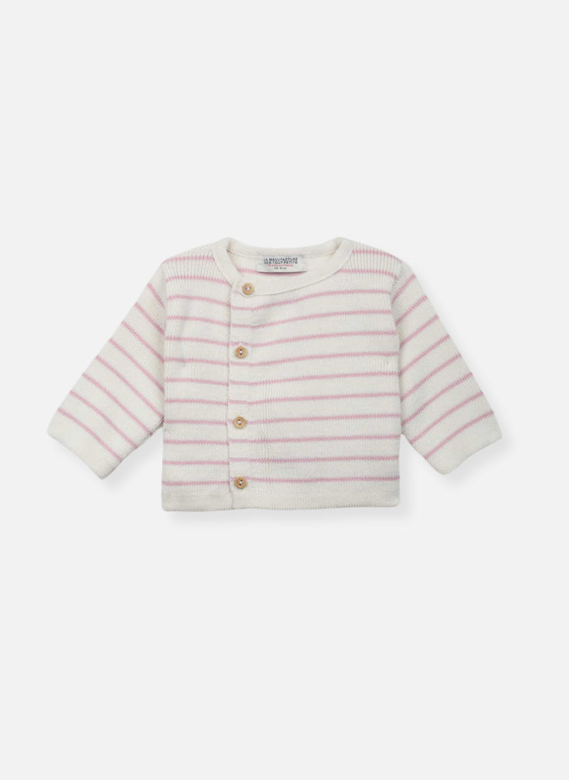 Cardigan En Laine Mélangée Petits Marins - Écru À Rayure Rose Perle