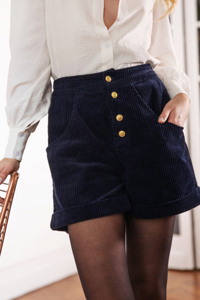 Gabin Navy Velvet Shorts