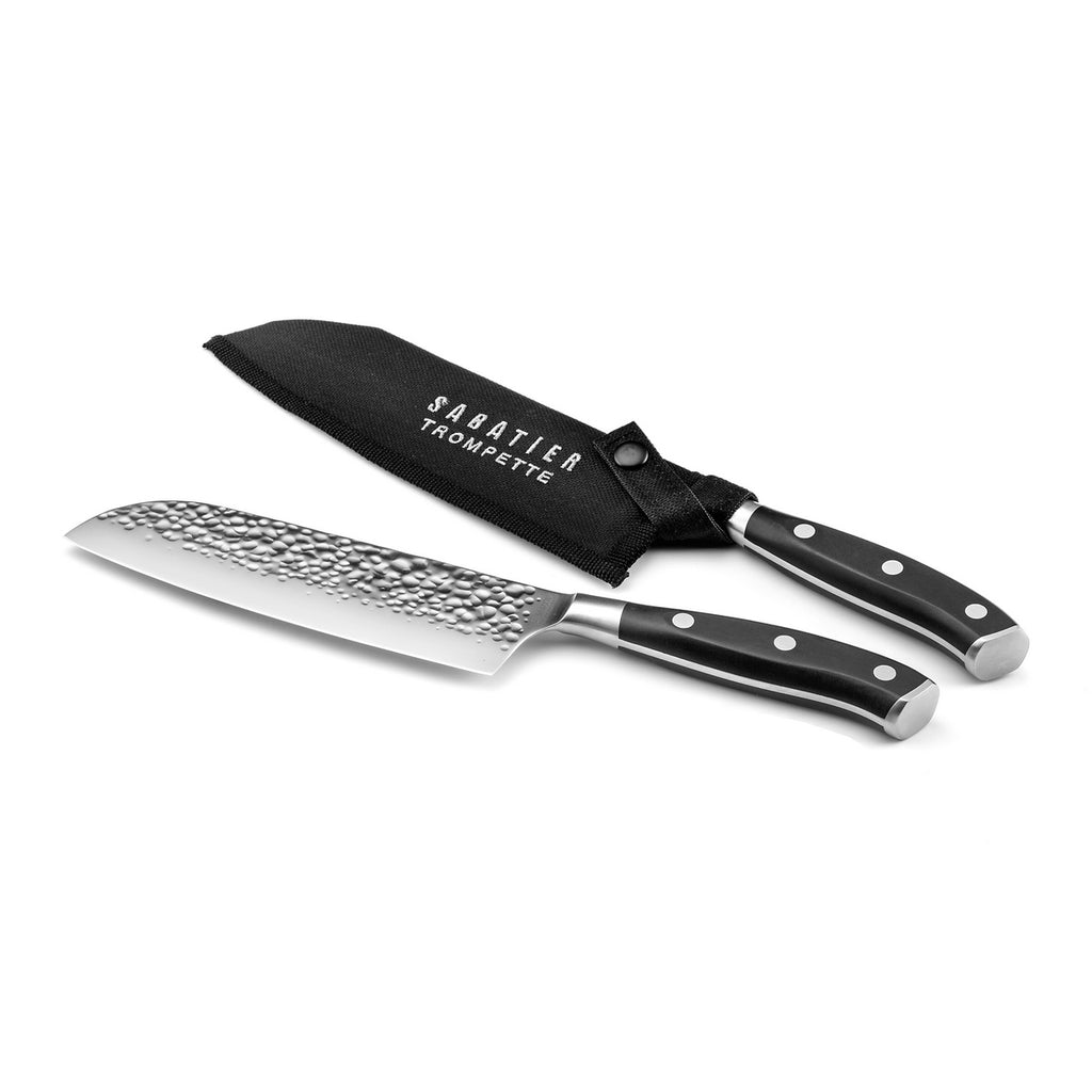 Carbon - Couteau Santoku Martelé Avec Protection De Lame - 18cm