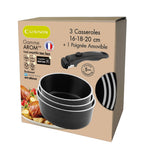 Arom - 3 Casseroles 16/18/20cm + 1 Poignée