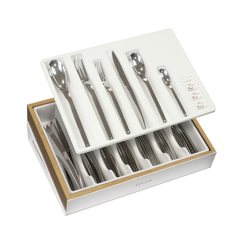 Caja de almacenamiento para 48 a 98 cubiertos - Blanco y madera