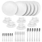 Sven Blanc - Ensemble Dessert & Goûter 30 Pièces - Porcelaine/Acier Inoxydable - Blanc