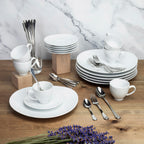 Sven Blanc - Ensemble Dessert & Goûter 30 Pièces - Porcelaine/Acier Inoxydable - Blanc