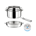Eclipse - 6-Piece Set - 3 Saucepans 16/18/20cm + 1 24cm Stainless Steel Pan + 1 Removable Handle + 1 Silver Stone