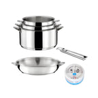 Eclipse - 6-Piece Set - 3 Saucepans 16/18/20cm + 1 24cm Stainless Steel Pan + 1 Removable Handle + 1 Silver Stone