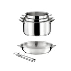 Eclipse - 6-Piece Set - 3 Saucepans 16/18/20cm + 1 24cm Stainless Steel Pan + 1 Removable Handle + 1 Silver Stone