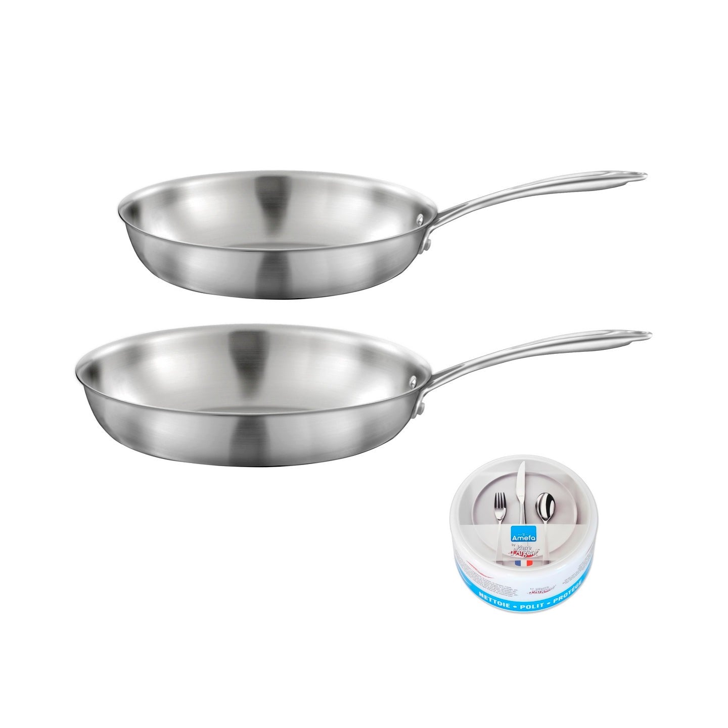 Gourmet - Lot De 2 Poêles Inox 24/28cm + 1 Pierre D'Argent Citron 300g (Entretien De L'Inox)