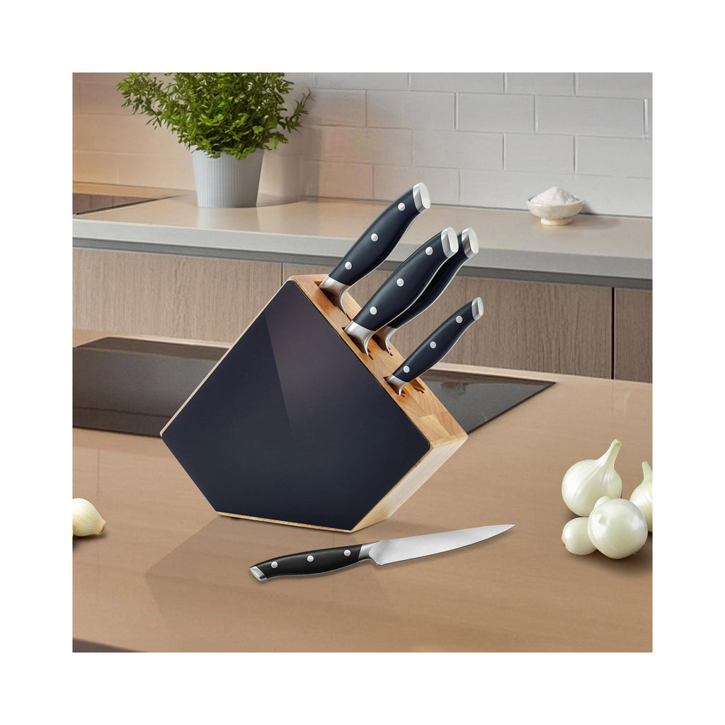 Grand Chef - Bloc 5 Couteaux De Cuisine - Noir Et Bois