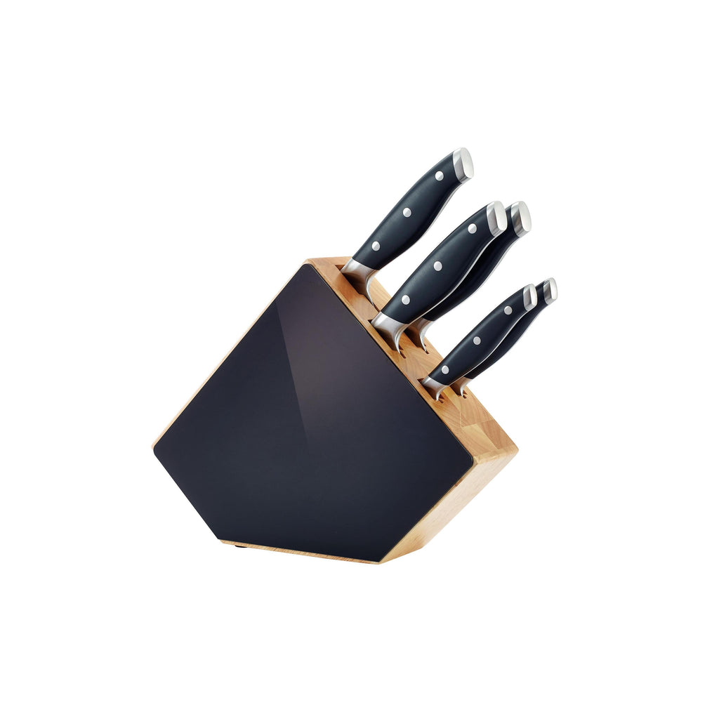 Grand Chef - Bloc 5 Couteaux De Cuisine - Noir Et Bois