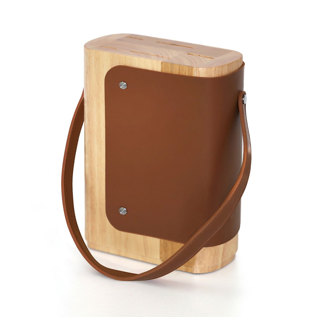 Yao - Bloc Cuir & Bois Pour 5 Couteaux
