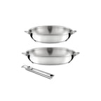 Eclipse - Set of 2 Frying Pans 24-28cm Mirror Finish + Removable Handle - Stainless Steel