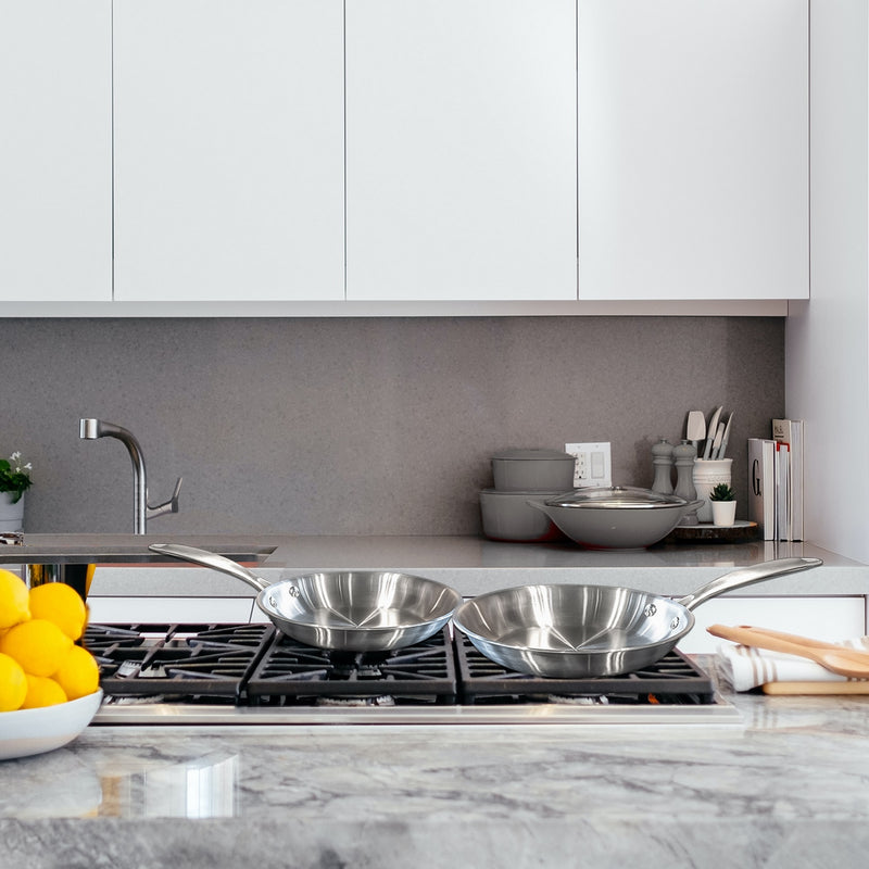 Gourmet - Lot De 1 Poêle Inox 28cm, 1 Sauteuse Inox 24 cm, 1 Pierre D'Argent® Citron 300 G (Entretien De L'Inox)