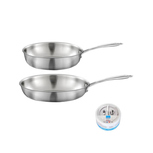 Gourmet - Lot De 1 Poêle Inox 28cm, 1 Sauteuse Inox 24 cm, 1 Pierre D'Argent® Citron 300 G (Entretien De L'Inox)