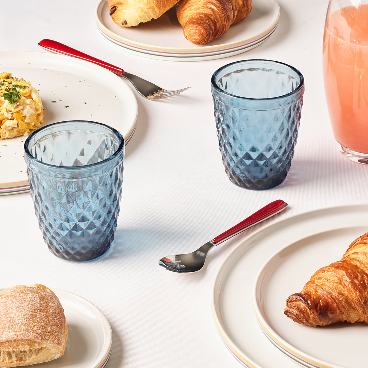 Strass Bleu - Lot De 6 Gobelets 22 Cl - Verre Pressé - Bleu