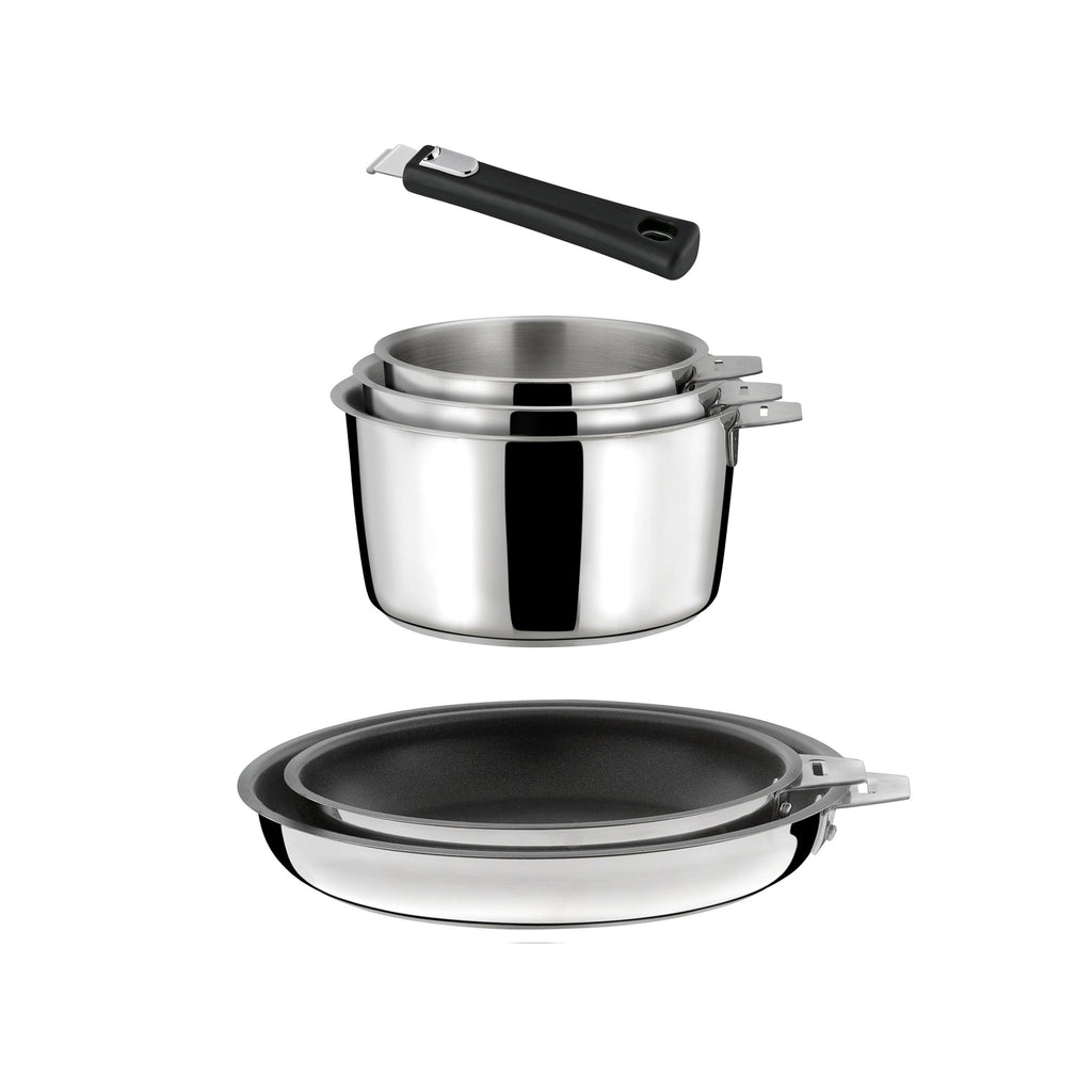 Malice - 6-Piece Set - 3 Saucepans + 2 Frying Pans Ceramic Coating + 1 Handle - Black