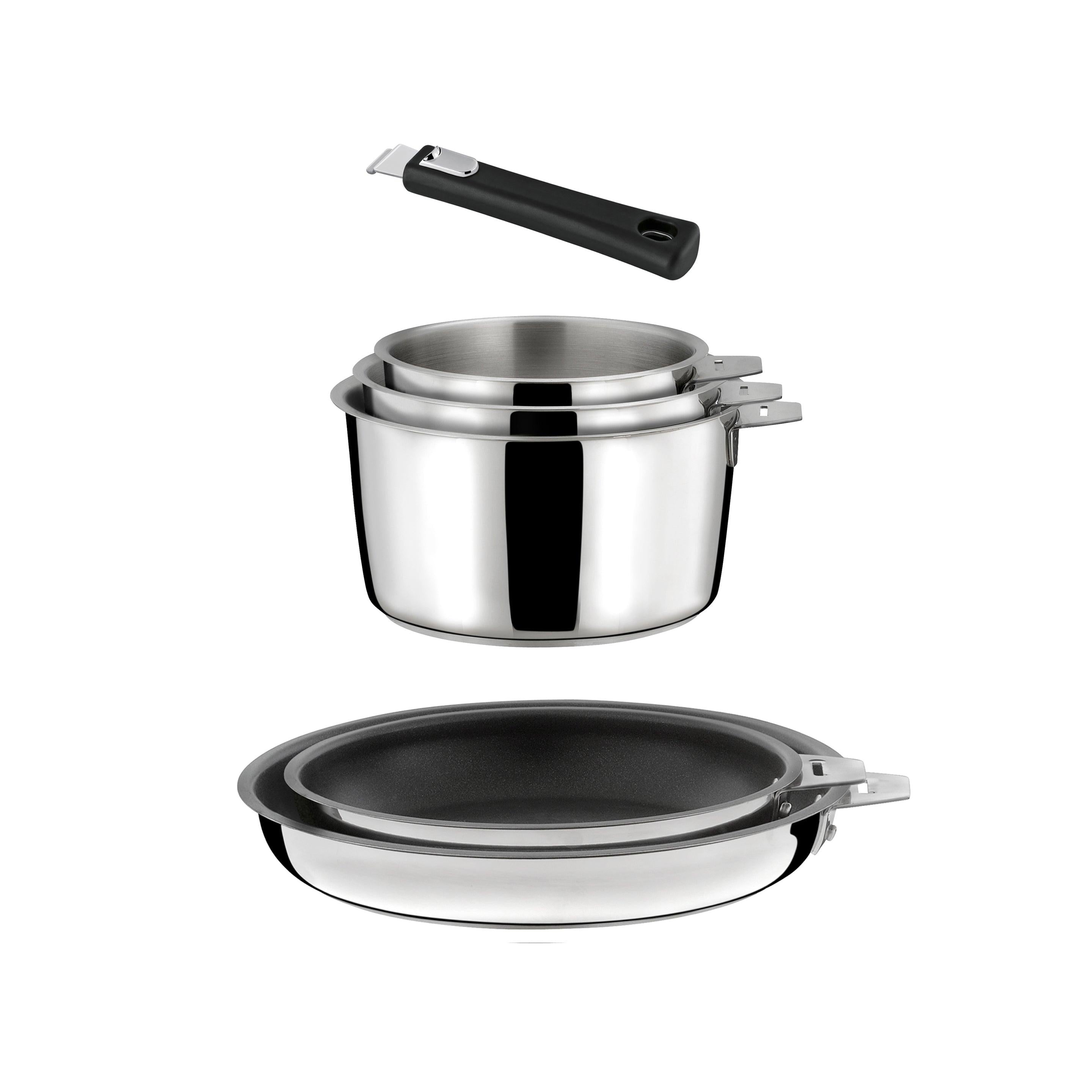 Malice - 6-Piece Set - 3 Saucepans + 2 Frying Pans Ceramic Coating + 1 Handle - Black