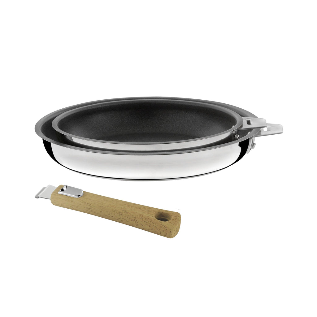 Malice - Set of 2 Frying Pans 20/24 cm - Ceramic Coating & Handle - Light Wood