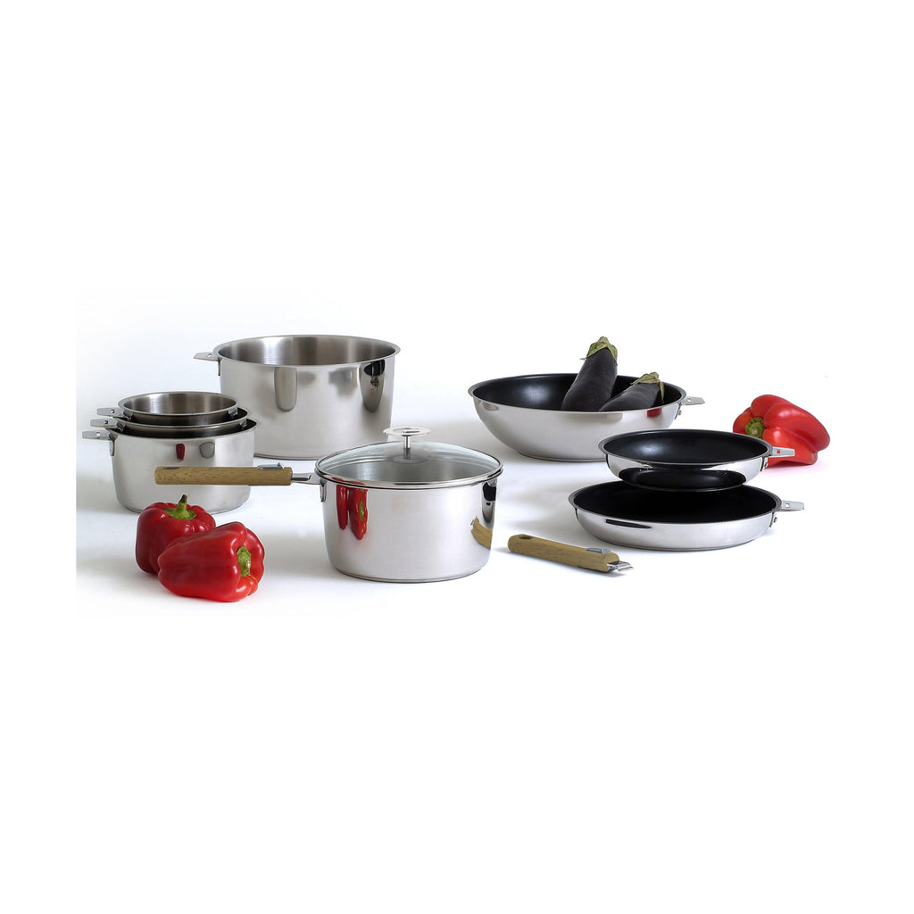 Malice - Set of 2 Frying Pans 20/24 cm - Ceramic Coating & Handle - Light Wood