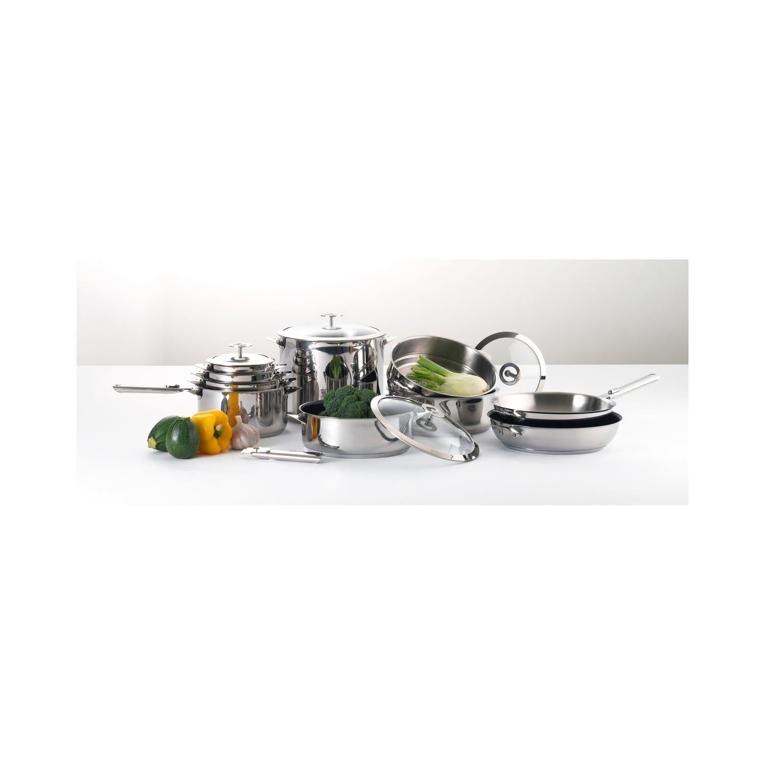Eclipse - Set of 3 Frying Pans 20-24-28cm Ceramic Coating and Removable Handle - Stainless Steel