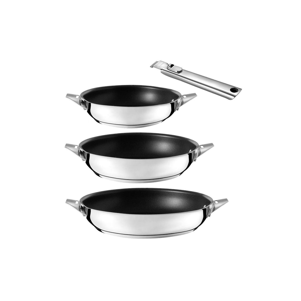 Eclipse - Set of 3 Frying Pans 20-24-28cm Ceramic Coating and Removable Handle - Stainless Steel
