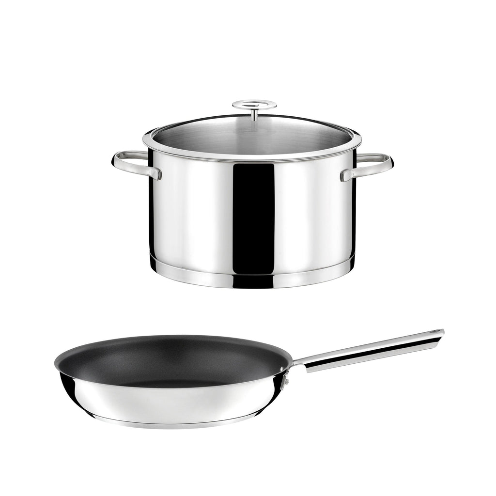 Elysée - 1 Stainless Steel Stockpot 24cm + Lid + 1 Frying Pan 28cm Ceramic Coating