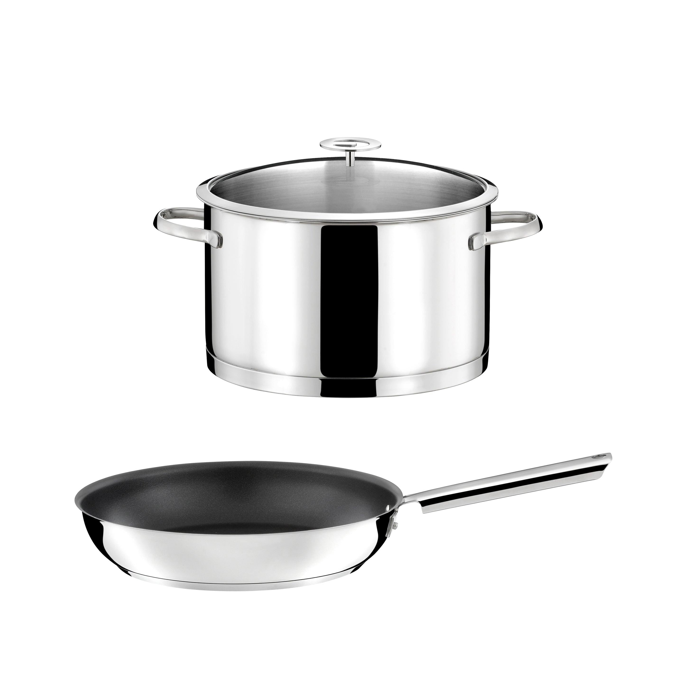 Elysée - 1 Stainless Steel Stockpot 24cm + Lid + 1 Frying Pan 28cm Ceramic Coating