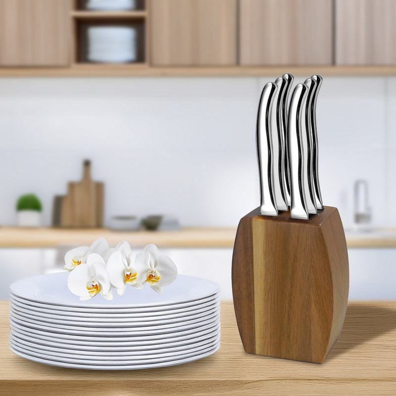 Bloc 6 Couteaux Steak - Virgule - Inox