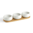Set De 3 Coupelles Apéritives En Céramique Avec Plateau En Bambou - Tapas - Blanc Et Bois Clair