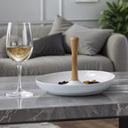 Tapas - Servidor de Aperitivo Redondo de Cerámica - Cerámica/Bambú - Blanco/Madera Clara
