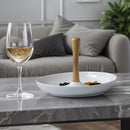 Serviteur Apéritif Rond En Céramique - Tapas - Blanc Et Bois Clair