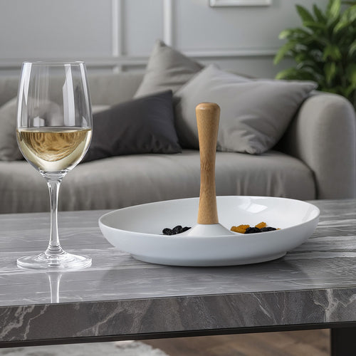 Servidor de Aperitivo Redondo de Cerámica - Tapas - Blanco y Madera Clara