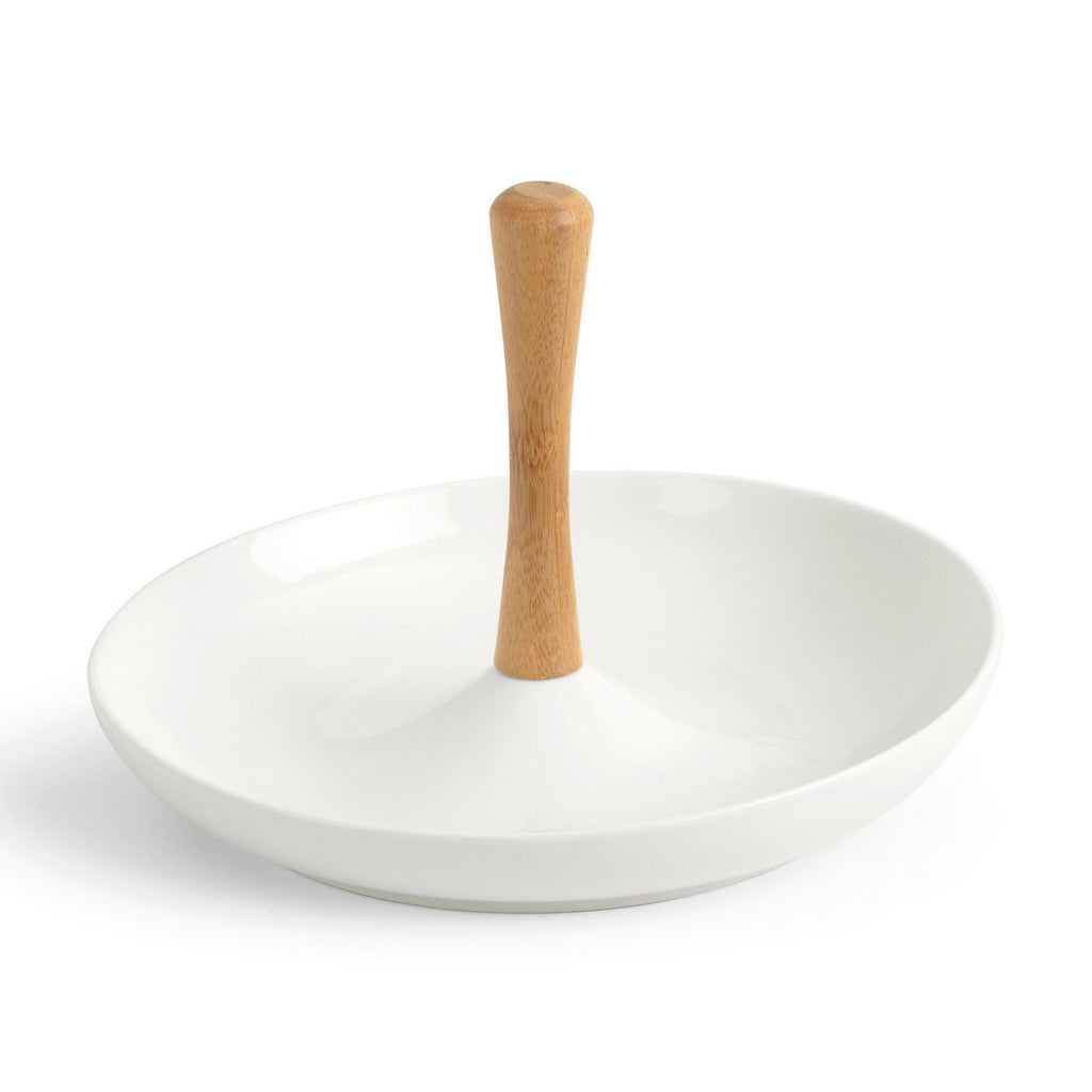 Tapas - Servidor de Aperitivo Redondo de Cerámica - Cerámica/Bambú - Blanco/Madera Clara