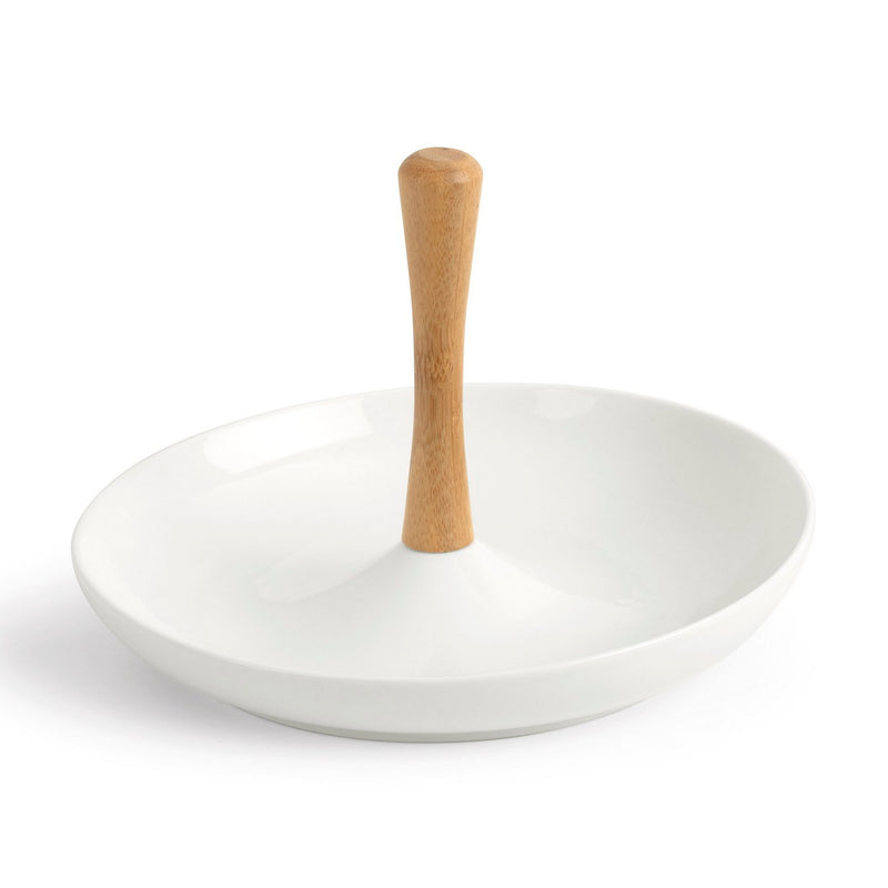 Serviteur Apéritif Rond En Céramique - Tapas - Blanc Et Bois Clair