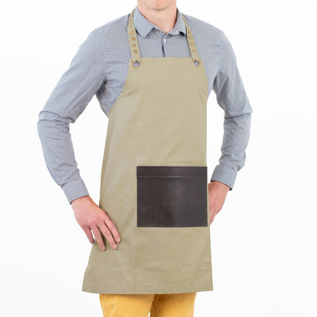 Honoré - Tablier Tissu Et Cuir - Beige