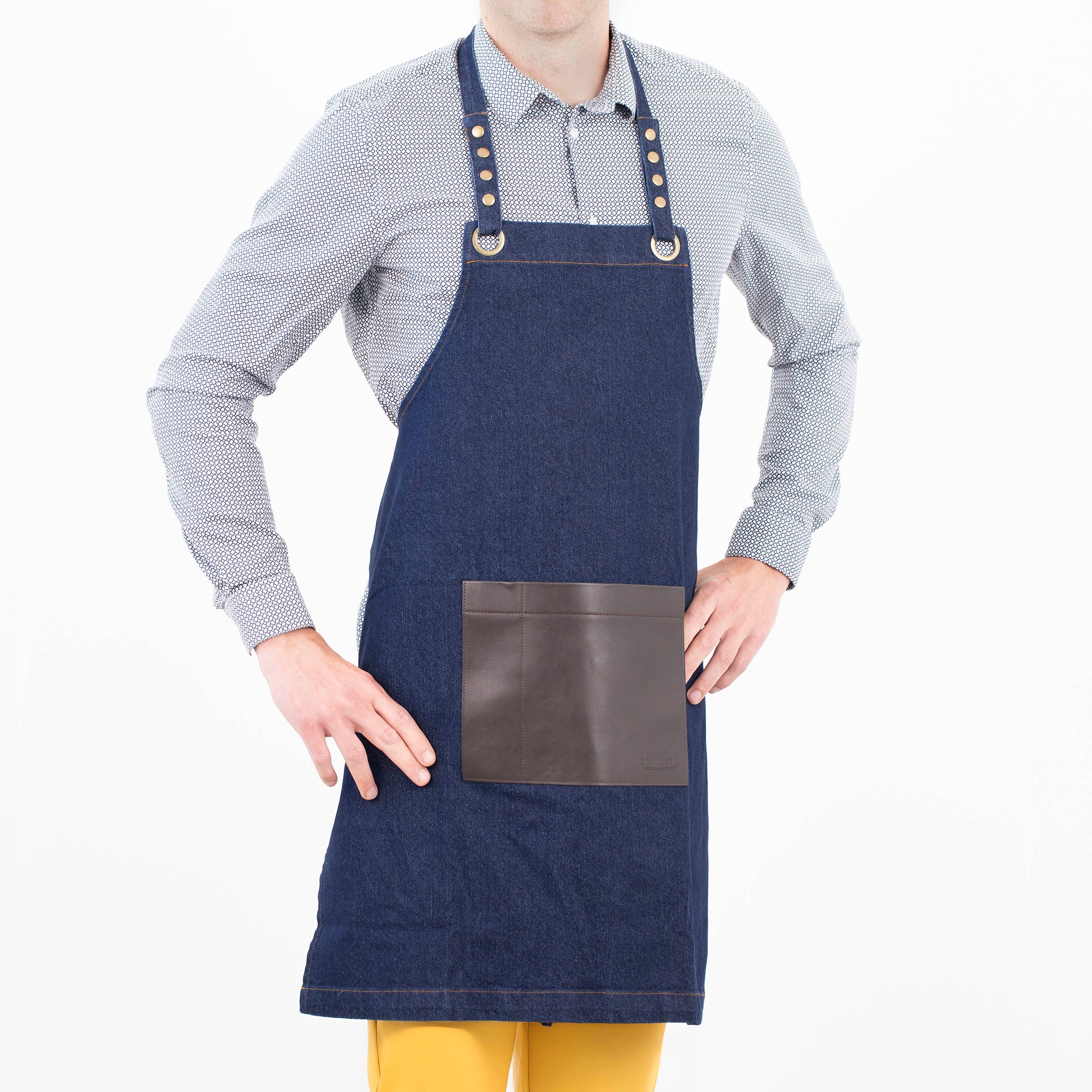 Honoré - Tablier Tissu Et Cuir - Denim